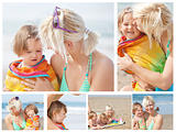 Collage of a mother with her chlidren on the beach