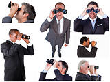 Collage of businessmen using binoculars