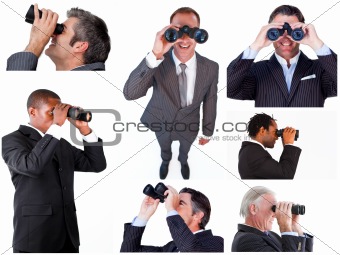 Collage of businessmen using binoculars
