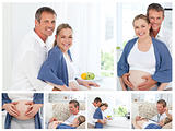 Collage of a pregnant couple indoors