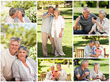 Collage of a mature couple in a park