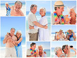 Collage of a mature couple on the beach