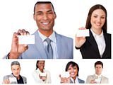 Collage of business people showing signs