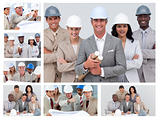 Collage of friendly construction people