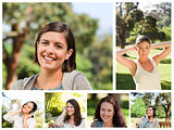 Collage of young women in a park