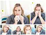 Collage of a woman having a cold