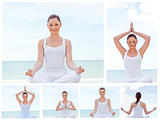 Collage of a young woman practicing yoga