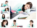 Collage of a young woman studying