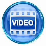Film icon blue, isolated on white background.