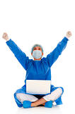 female surgeon who rejoices with laptop