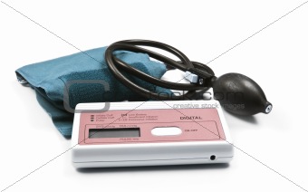 a Meter to measure blood pressure on a white