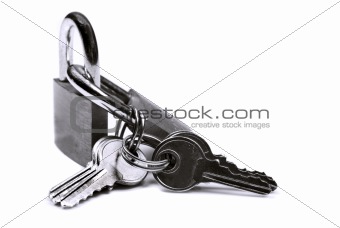 Close up of locks and keys on a white background