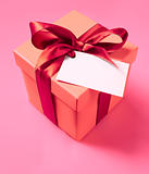 Gift box with ribbon and empty label