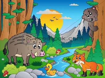 Forest scene with various animals 3