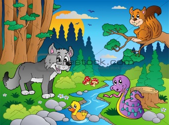 Forest scene with various animals 5