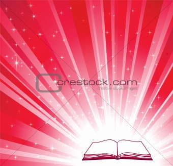 Open book and red bright background 
