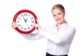 Happy woman with clock