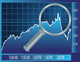 Stock market trend under magnifier glass