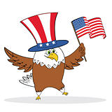 Cartoon patriotic eagle holding american flag
