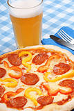 Hot spicy pizza and beer