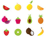Juicy Fruit Icons Set isolated on white
