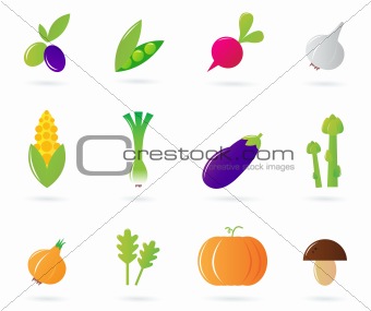 Fresh vegetable icons collection isolated on white
