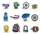 cartoon bicycle equipment icon set