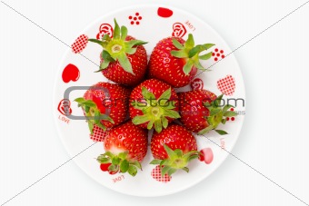 Deliciously red strawberries romantic plate
