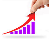 Hand rising red business graph