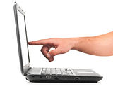 pointing on laptop