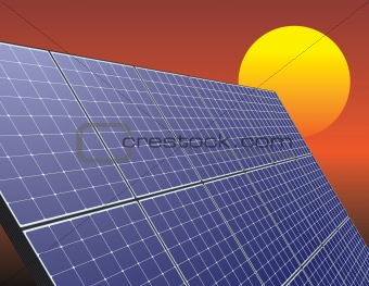solar energy panel over sunrise sky