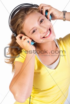Attractive girl enjoying music