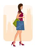girl with shopping bags, urban background