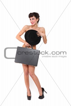 Sexy Pinup Model on a White Background
