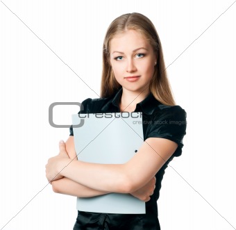 beautiful young woman with a folder