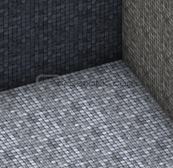 isometric 3d render gray tiled mosaic stone empty space