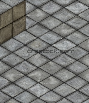 isometric 3d render stone tiled cube on tiled pavement