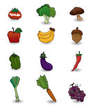 cartoon Fruits and Vegetables icon set
