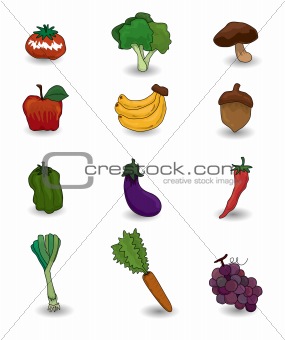 cartoon Fruits and Vegetables icon set
