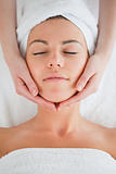 Portrait of a delighted brunette having a facial massage