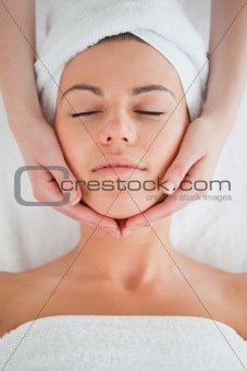Portrait of a delighted brunette having a facial massage