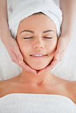 Portrait of a smiling woman having a facial massage