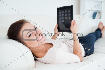 Close up of a beautiful woman using a tablet 