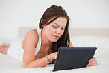 Cute dark-haired woman with a tablet
