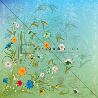 abstract grunge illustration with flowers