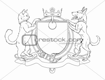Cat and dog pets heraldic shield coat of arms