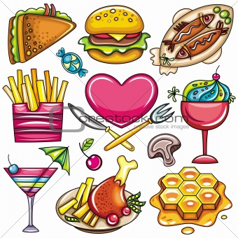 Set of ready-to-eat food icons part 1