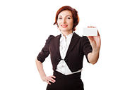 Businesswomen holding a business card