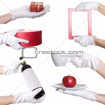 Human's hands in white glove