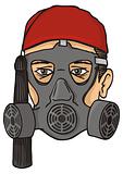 Greek evzone head with gas mask